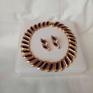 Costume Necklace and Earring Set - Purple & Gold